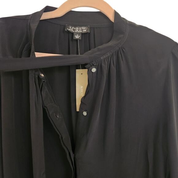 NWT J. Crew Tie-Neck Top In Crepe De Chine Black 6 - Picture 6 of 9
